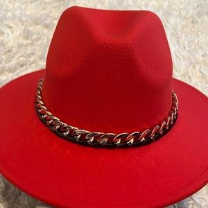 Red Fedora Hat w/Chain
